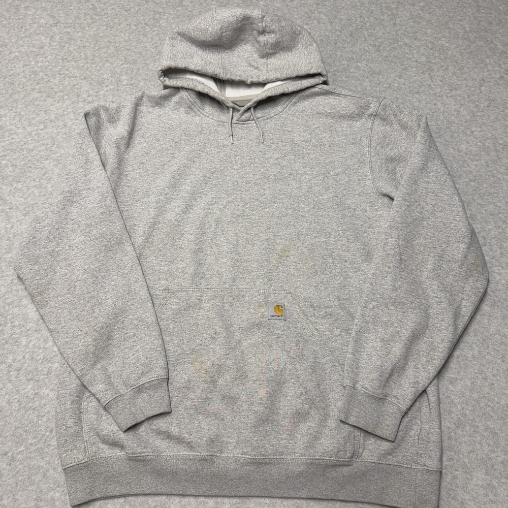 Carhartt Hoodie Mens XL Gray Loose Fit Fleece Pullover Sweatshirt Logo Workwear